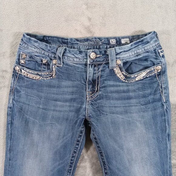 Miss Me Jean Women 31x31, Tag 31x33 Blue Denim Bootcut Embellished Flap Pocket - Picture 3 of 13